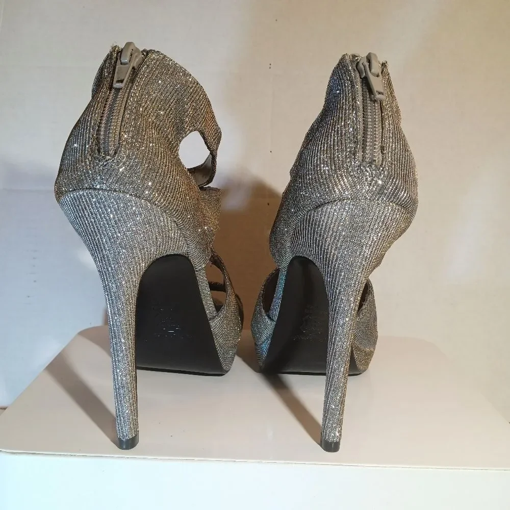 Nina Solid Silver Glitter Sequin Metallic Peep-toe 4